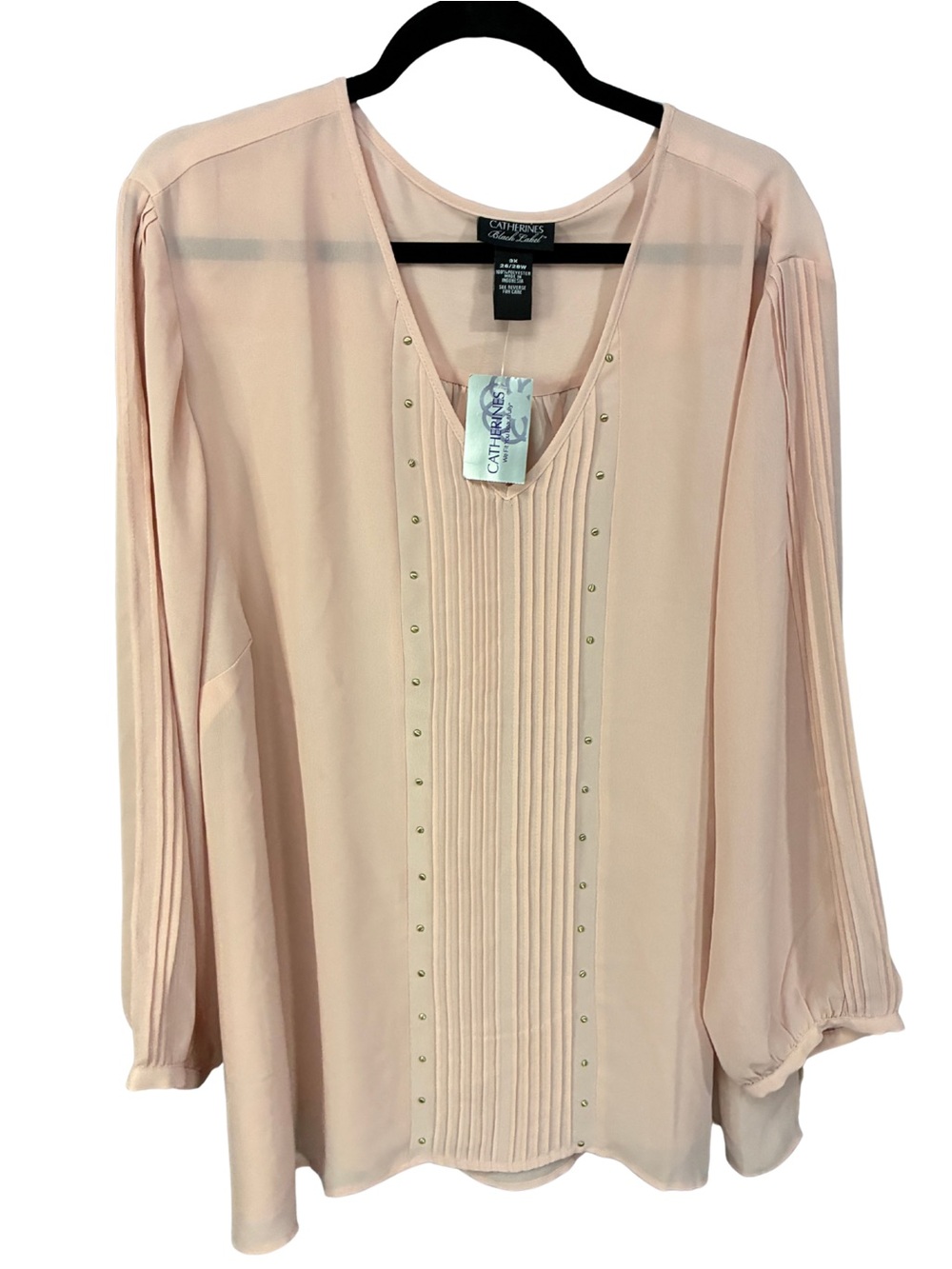 Catherines Light Blush Pink Pintuck V-Neck Blouse